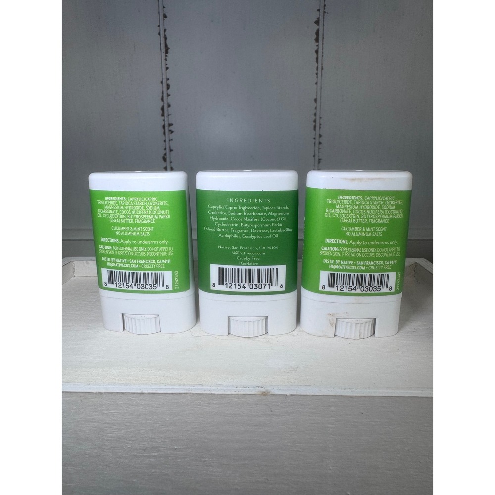 Native Aluminum Free Deodorant Travel Size 3 Pack Cucumber Mint Eucalyptus Mint - Picture 2 of 3